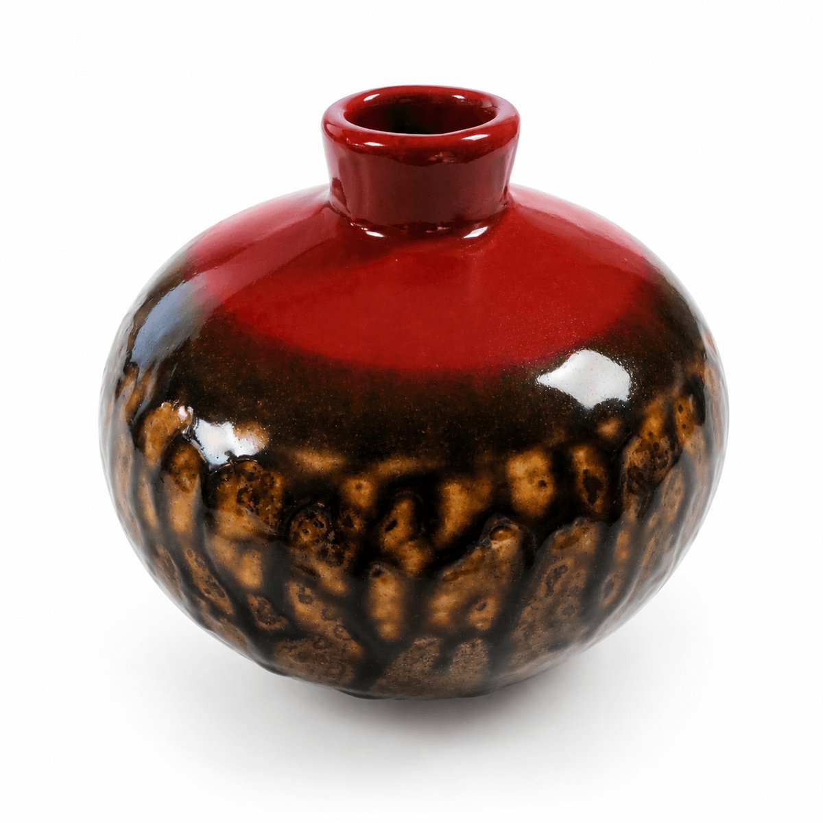 Knopvaasje keramiek – bordeaux rood - handgemaakt decoratief vaasje – minimalistisch bloemenvaasje – compact woonaccessoire (1 stuk)