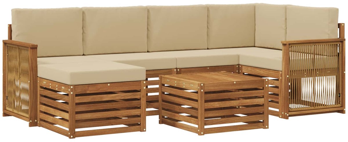 vidaXL Buiten - bank - set - 7 - st - Natuurlijk - en - Beige - 59 - x - 59 - x - 37 - cm