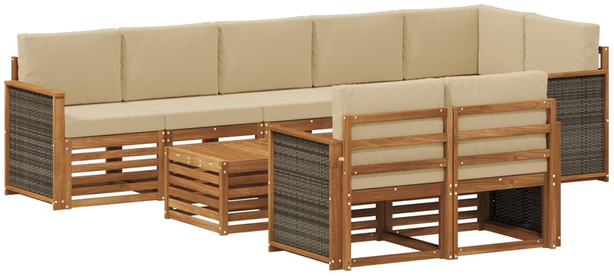 vidaXL Buiten - bank - set - 8 - st - 8-zits - Naturel - Massief - Acacia - Hout