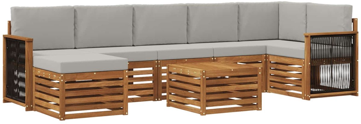 vidaXL Buiten - bank - set - 8 - st - 8-zits - Naturel - en - lichtgrijs Naturel en lichtgrijs