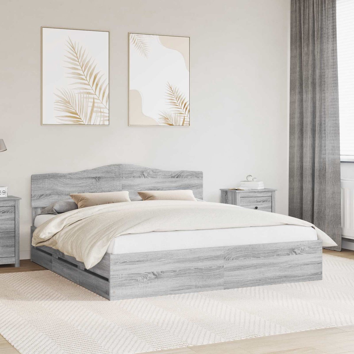 vidaXL Bedframe - met - lade - Grijs - Sonoma - 200 - x - 200 - cm - Ingenieurshout Grijs sonoma