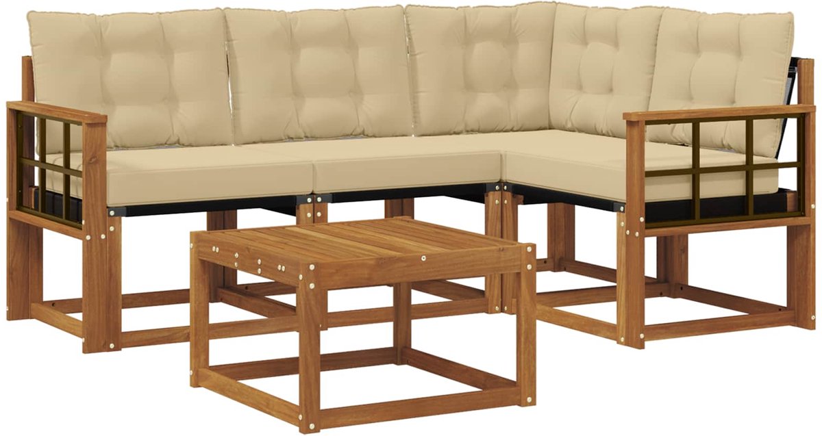 vidaXL Buiten - bank - set - 5 - st - 4-zits - Natuurlijk - en - Beige Natuurlijk en Beige
