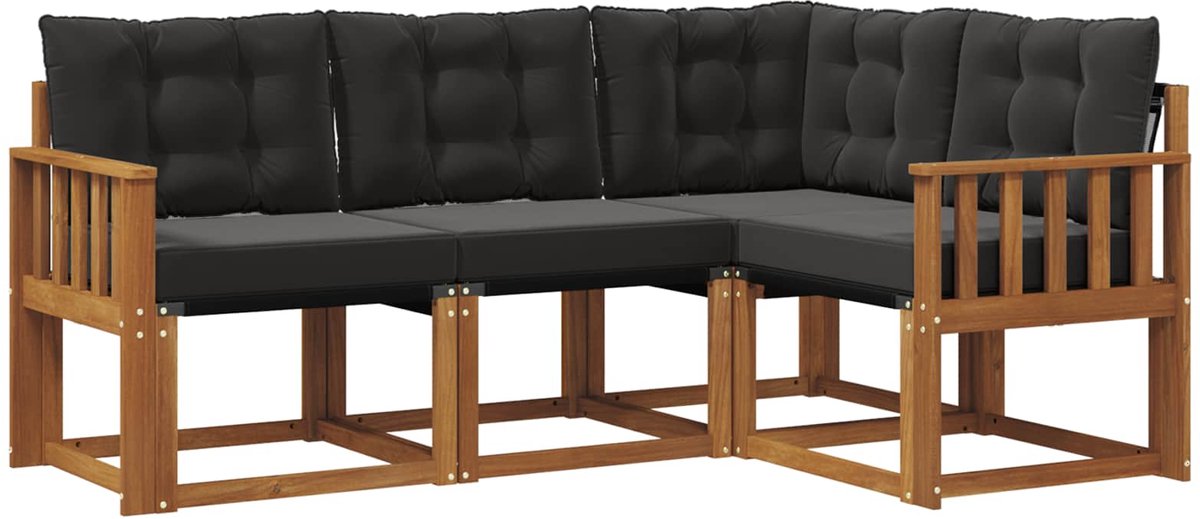 vidaXL Buiten - bank - set - 4 - st - Natuurlijk - en - zwart Naturel en Zwart