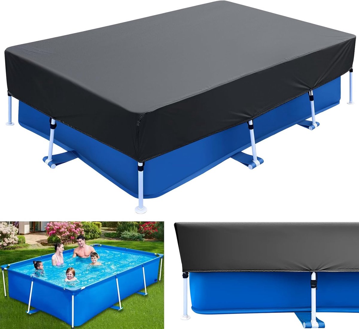 1 stuk -Zwembadhoes - Zwembadaccessoires - 260×170×30 cm - Rechthoekig - Beschermhoes voor zwembad - Geschikt voor zomer en winter - Zonnescherm voor rechthoekige zwembaden - Zwart
