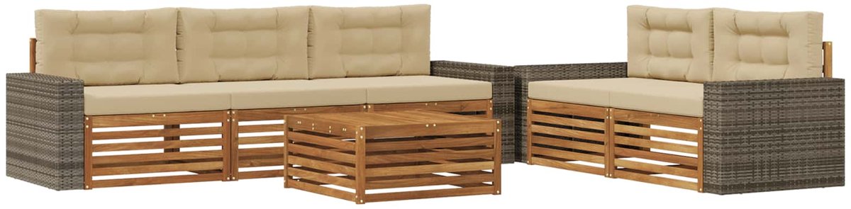 vidaXL Buiten - bank - set - 6 - st - 5-zits - Natuurlijk - en - Beige Natuurlijk en Beige