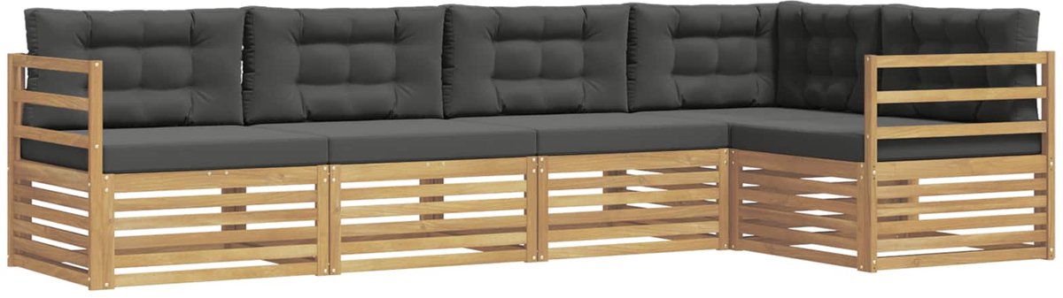 vidaXL Buiten - bank - set - 5 - st - 5-zits - Wit - en - antracietkleurig - Polyester Wit en antracietkleurig