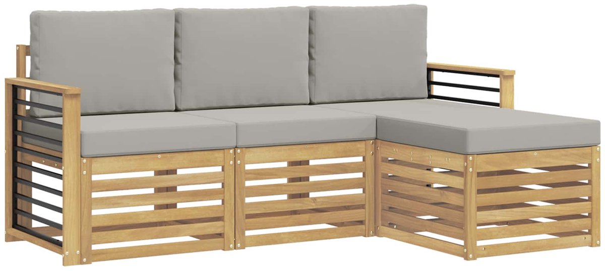 vidaXL Buiten - bank - set - 4 - st - 4-zits - Wit - en - Lichtgrijs - Polyester Wit en Lichtgrijs