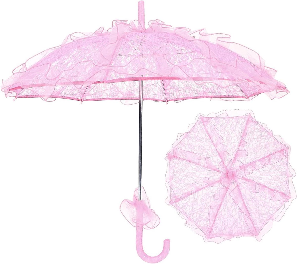 Kanten Paraplu - Bruidsparaplu Decoratie - Bruiloft Accessoire - Handgemaakt Kant - 56.5 cm - Wit