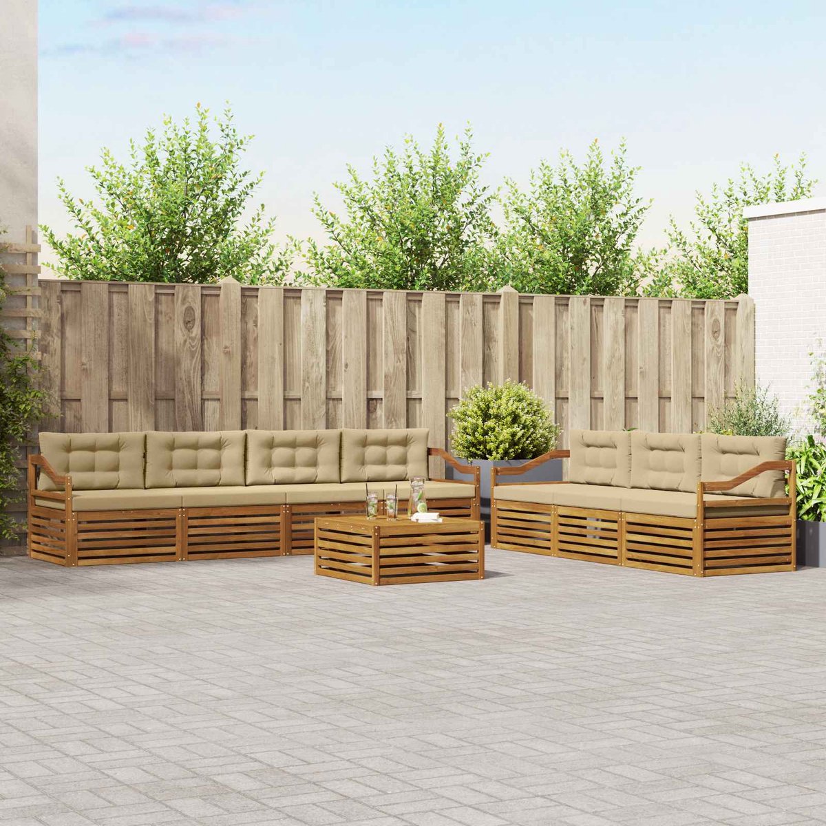 vidaXL Buiten - bank - set - 8 - st - Natuurlijk - en - Beige Natuurlijk en Beige
