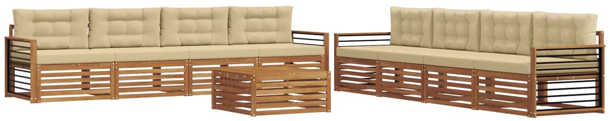 vidaXL Buiten - bank - set - 9 - st - 8-zits - Natuurlijk - en - Beige Natuurlijk en Beige