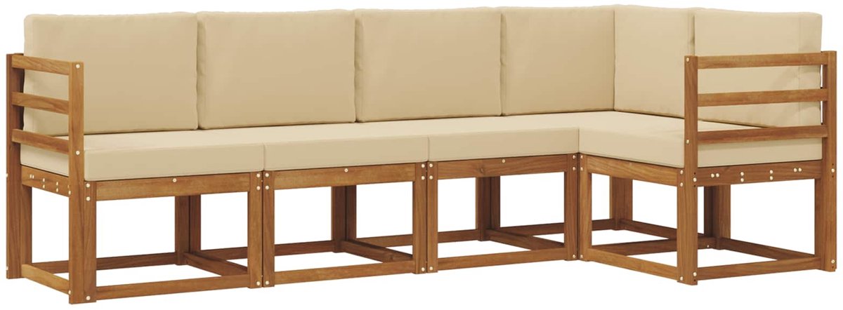 vidaXL Buiten - bank - set - 5 - st - 5-zits - Natuurlijk - en - Beige Natuurlijk en Beige