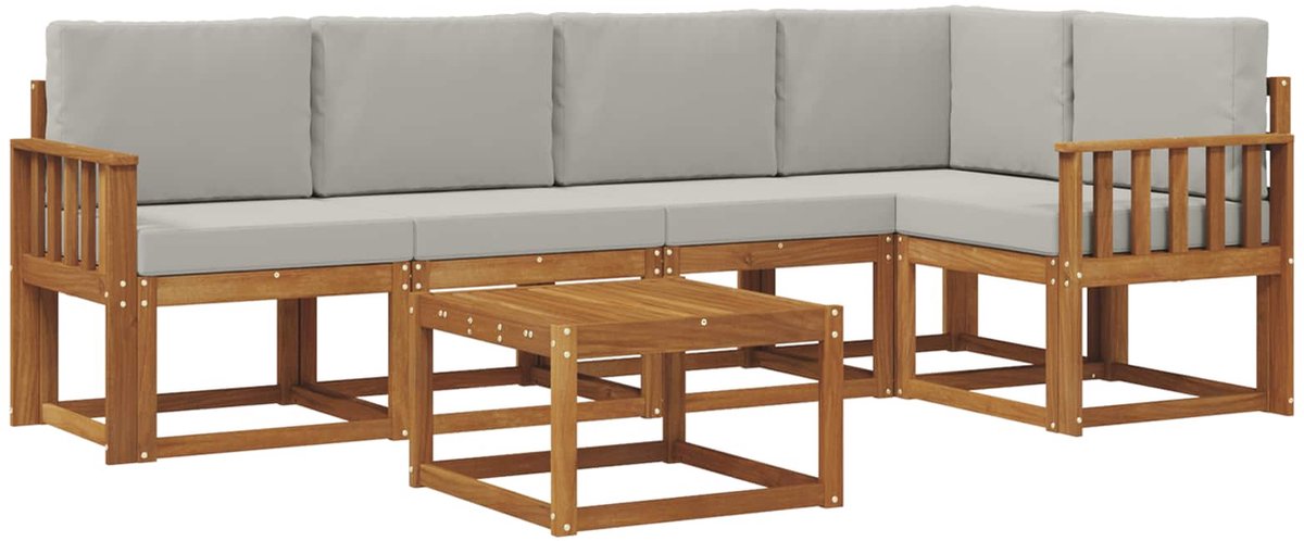 vidaXL Buiten - bank - set - 6 - st - 5-zits - Naturel - en - lichtgrijs Naturel en lichtgrijs