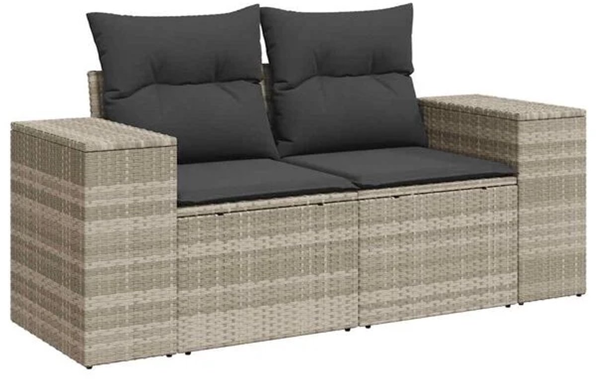 Tuinbank met opbergruimte - Lounge Bank - Buitenbank - Tuinset - Houten Bank - Modulair Bankstel - Balkon Set - Poly rattan - Lichtgrijs