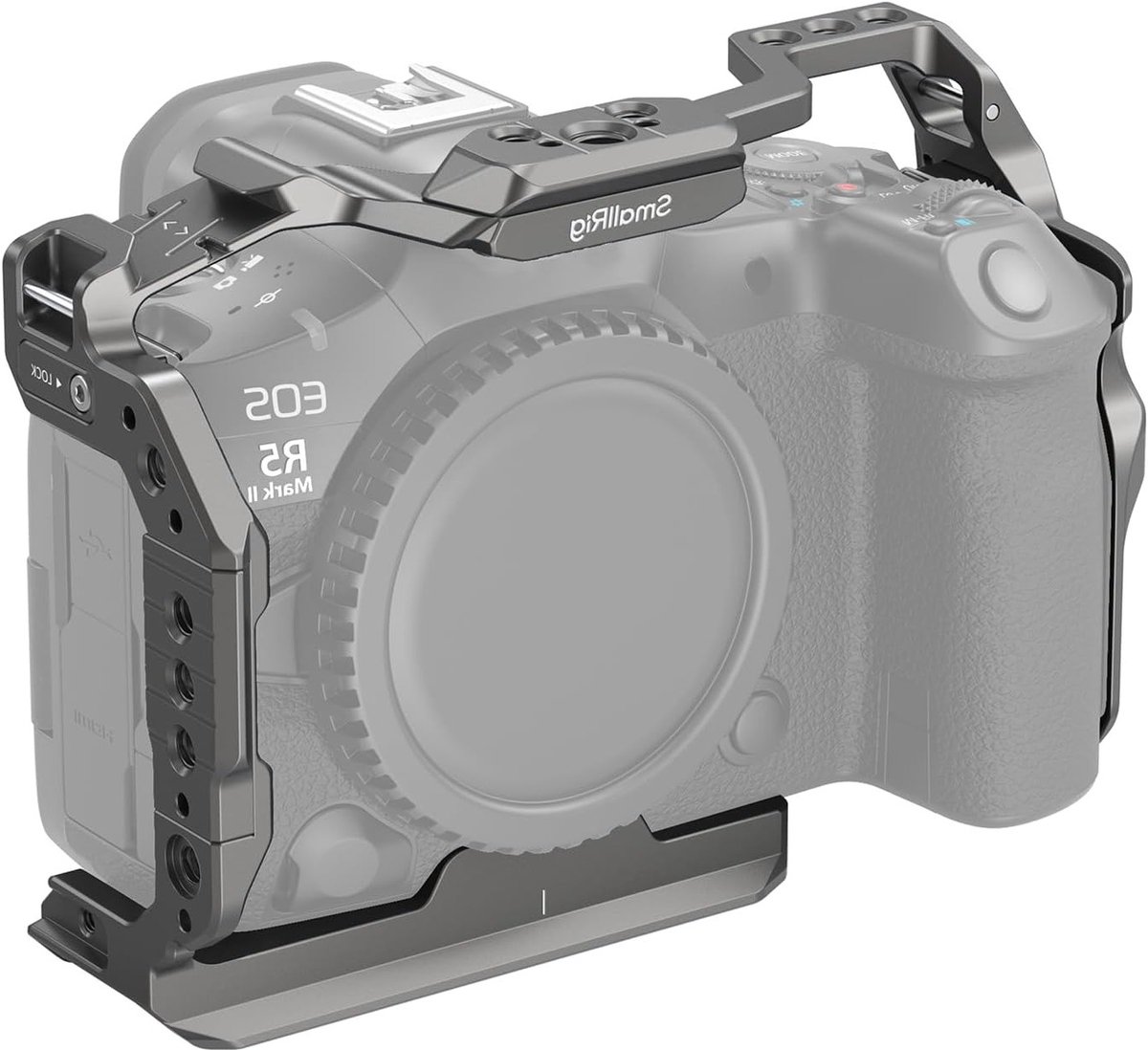 Quick Release Cage voor Canon EOS R5 Mark II met Tempered Screen Protector, 1/4"-20 en 3/8"-16 Schroefgaten, Koudschuif en Nato Rails, Titanium Grijs - Professionele Camera Accessoires