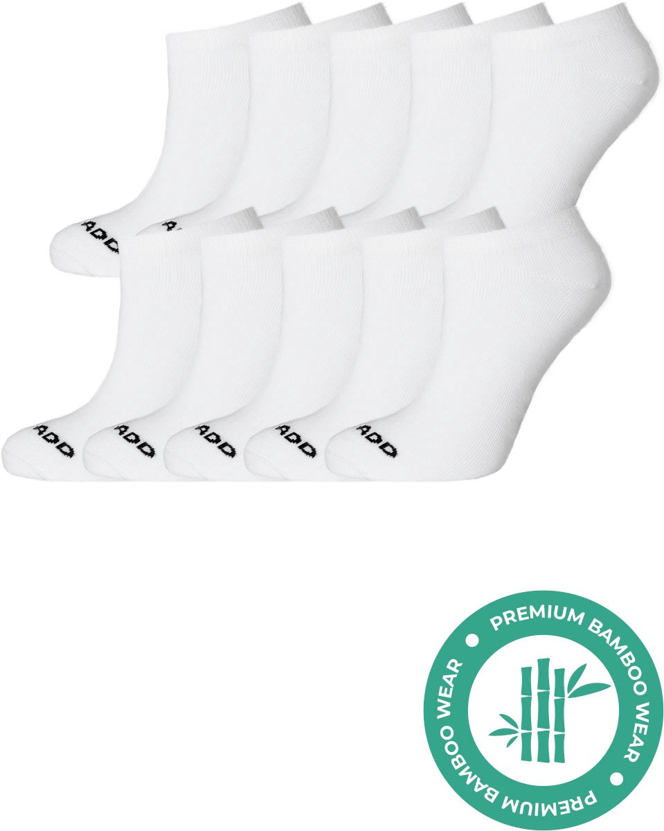 SQQUADD® Bamboe Sneakersokken - Dames en Heren - 10-pack - Maat 47-50 - Naadloos en Duurzaam - Tegen Zweetvoeten - Bamboo Sokken Sneaker - Wit
