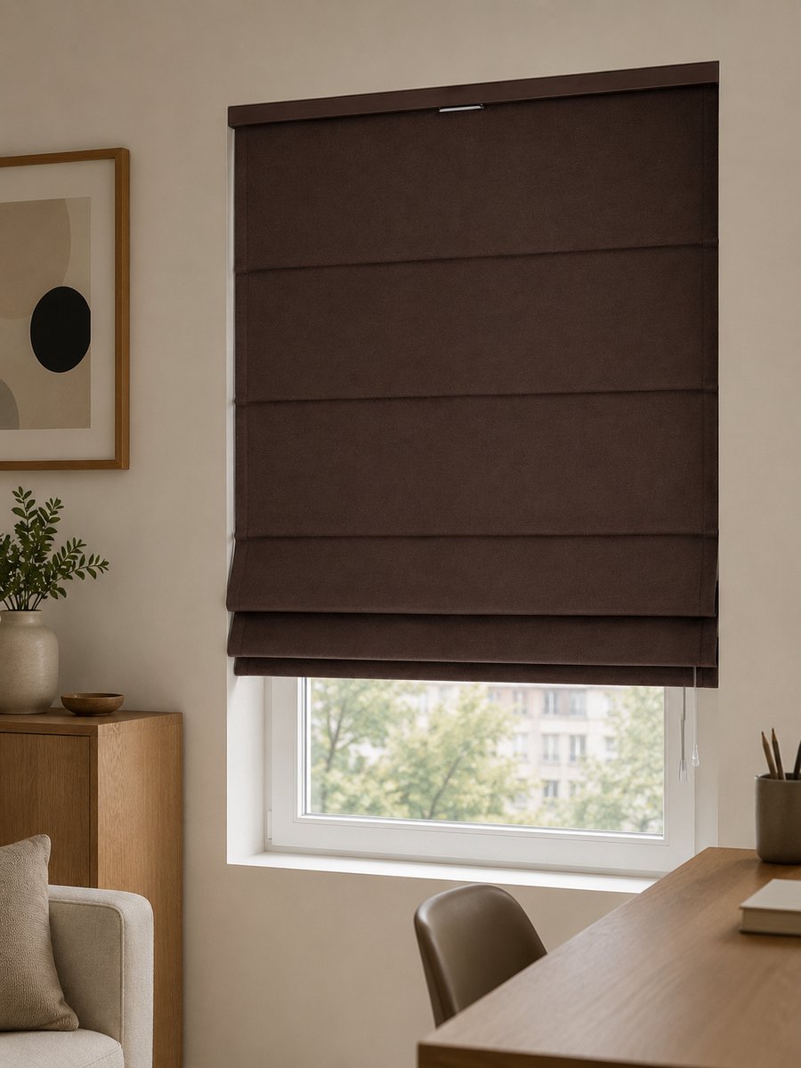 Vouwgordijn Store Bateau 120x180 cm – Donkerbruin – Rechte Onderkant – Verstelbaar – Inclusief Montageset – foto 2