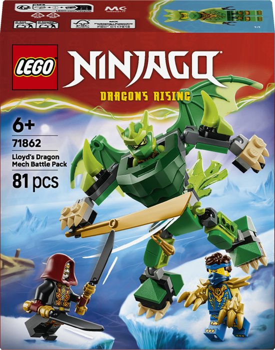 LEGO NINJAGO Lloyds Drakenmecha Strijdpakket Drraken Speelgoed voor Kinderen met Actiefiguur 71862