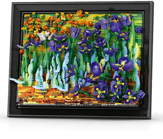 Reobrix 66701 Irissen schilderij mega bouwset | Botanical wall art | Mozaiek diamond painting | Classic creator expert speelgoed | Icons bloemen kunst modelbouw voor volwassenen & kinderen | Wand decoratie geschikt voor Lego | Bouwdoos met 3480 bloks