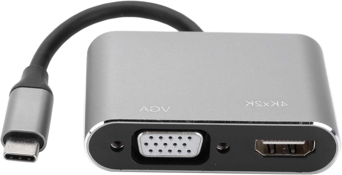 Type-C Hub Adapter - Converter Dock - Scherm Uitbreiden - 4K Resolutie - 17 x 12 x 1 cm - Zilver