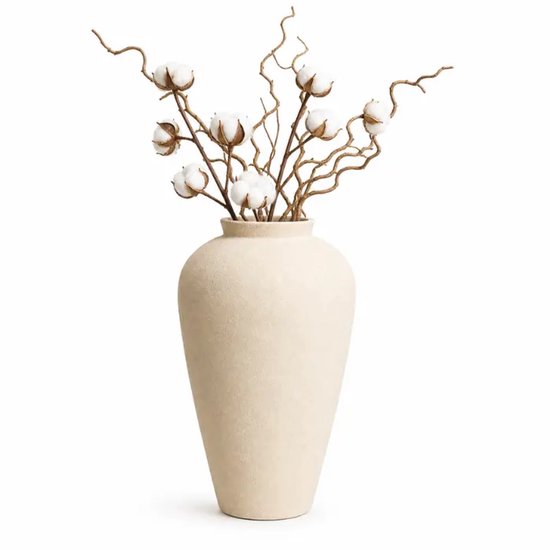 Terracotta vaas – Vela – handgemaakt – 42 cm, Ø13 cm – warm beige/crème – droogbloemen