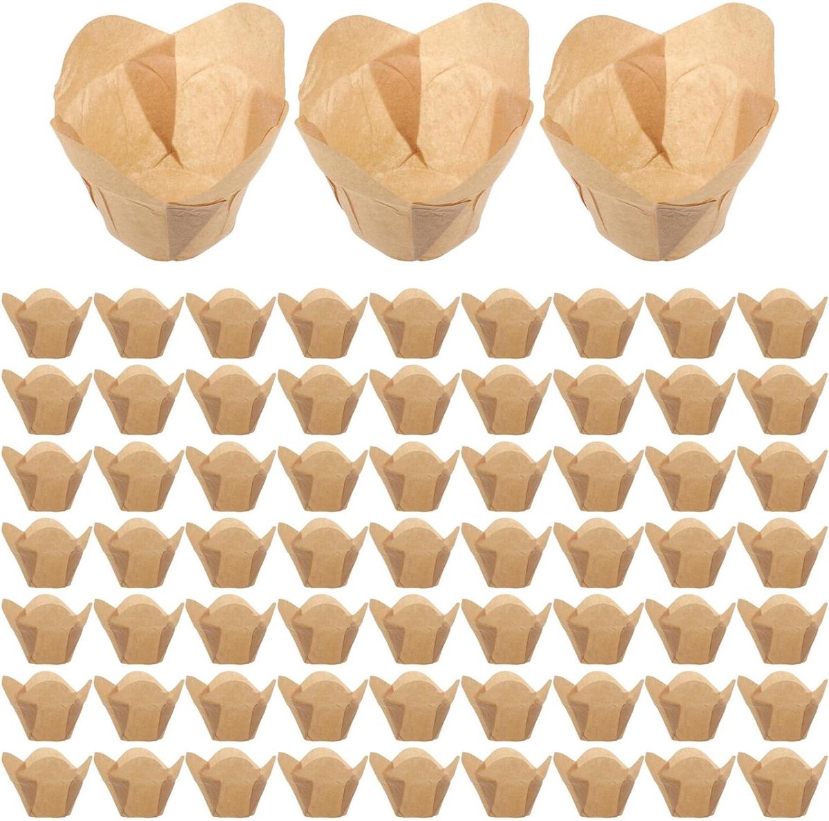 Bakpapier Bakvormpjes - Cupcake Houders - Bakken Thuis - Tulpvormig Ontwerp - 8x8x6.5CM - Bruin