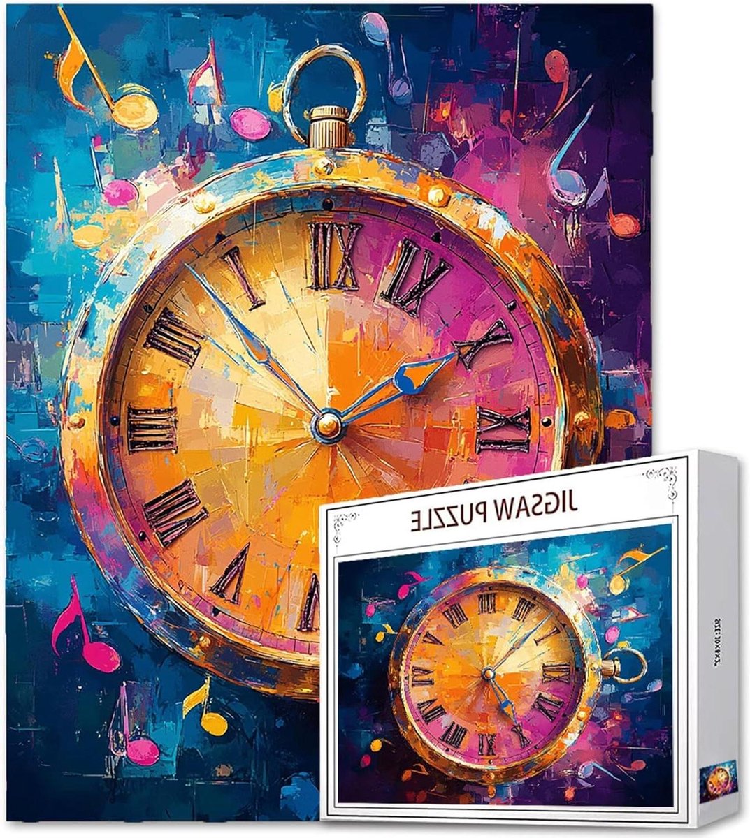 Muziekpuzzel Klok - Legpuzzel Horloge - Ontspanning en Intelligentie - Uniek Gesneden Stukjes - 75 x 50 cm - Multicolor