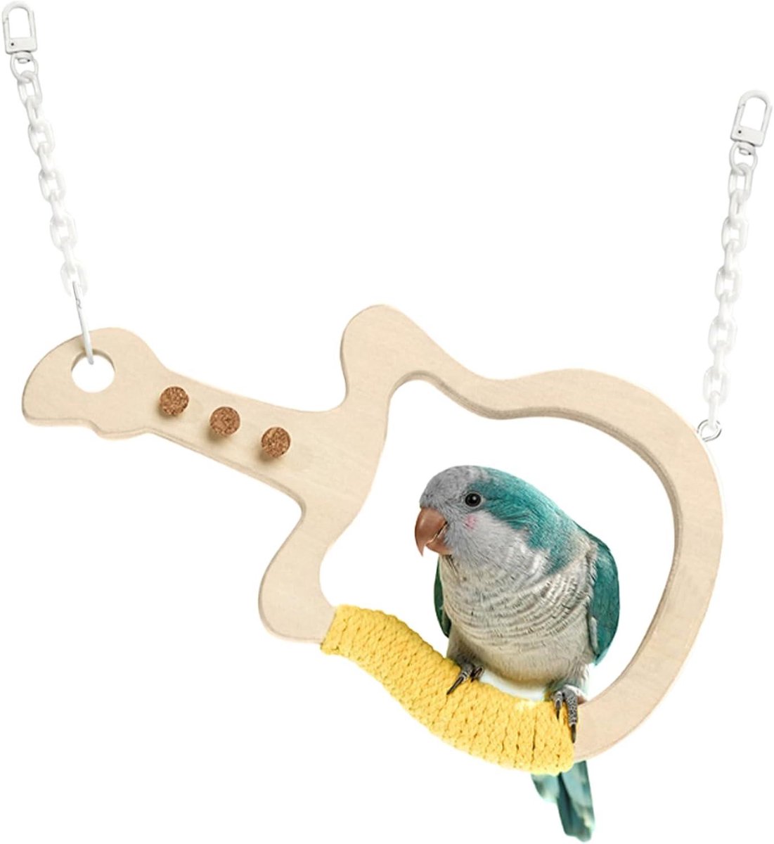 Zitstok voor Papegaaien - Vogelzitstok Swing - Vogels Vermaken - Gitaarvormig Design - 25 x 14 cm - Natuurlijk Hout