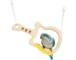 Zitstok voor Papegaaien - Vogelzitstok Swing - Vogels Vermaken - Gitaarvormig Design - 25 x 14 cm - Natuurlijk Hout