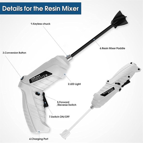 Epoxyhars Mixer - Elektrische Roerder - Hars Mengen - Oplaadbaar USB - 2 Paletten - Uniek van Merkloos — afbeelding 3
