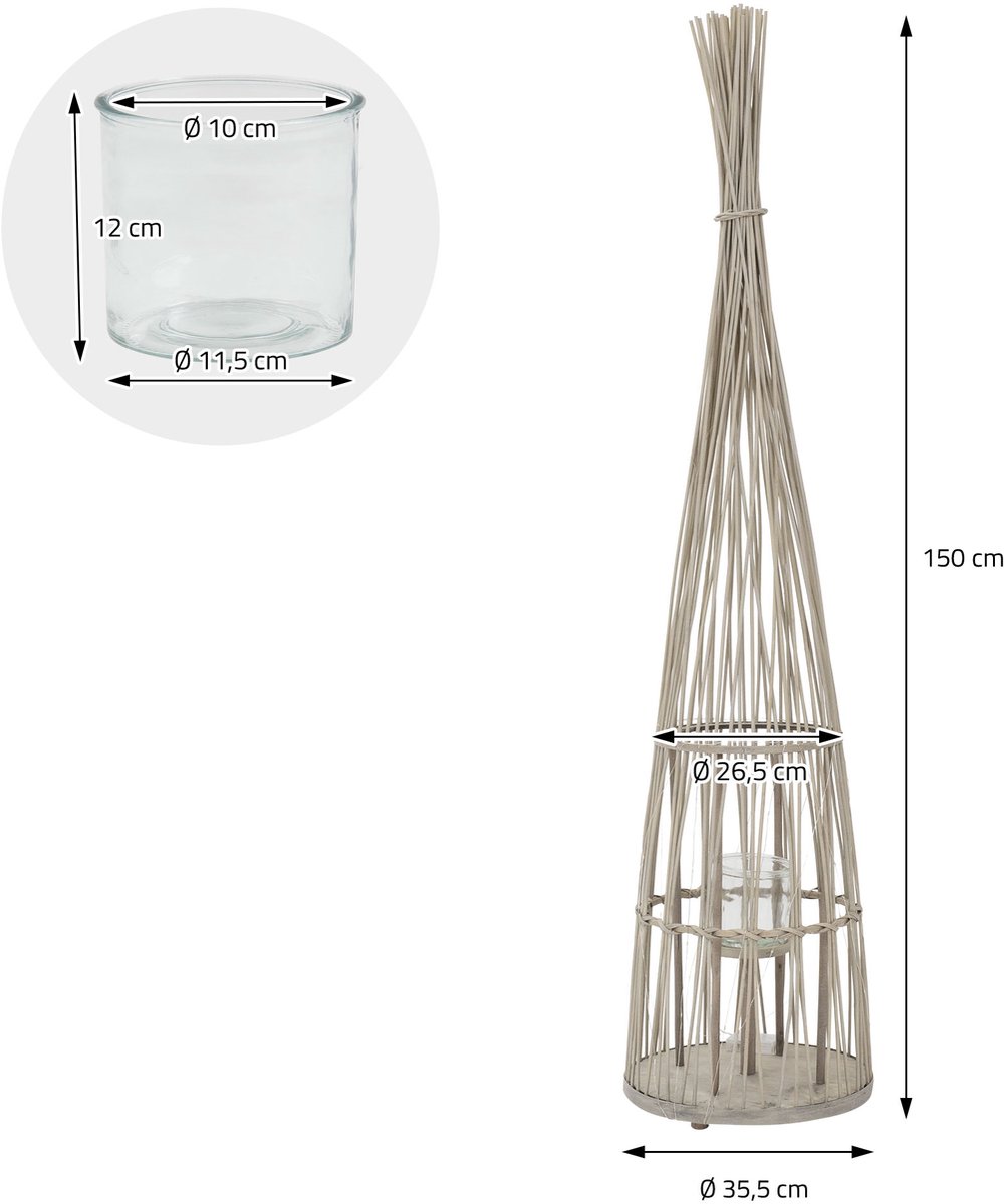 ECD Germany Bamboe lantaarn decoratieve houten windlicht serie grote kaarsenhouder van 150 cm hoog, sfeervolle led lichtketting met glazen inzetstuk luxe boho stijl tuinlantaarn gevlochten look moderne decoratie voor binnen buiten terras en woonkamer — cadeau in Wonen & Interieur - foto 8