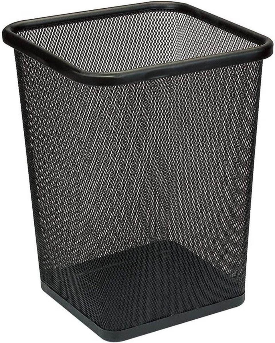 Prullenbak Vierkant - Afvalbak Metaal - Ruimte Besparen - Open Model - 10 Liter - Zwart