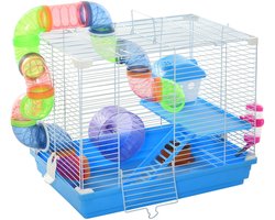 DierDO - Hamsterkooi - Hamsterhok - Buizen - Blauw - Kunststof - Oefenwiel - 46x30x37 cm - Eenvoudige Reiniging - Waterfles
