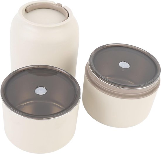 Geïsoleerde Lunchbox - Voedselcontainer Thermos - Warme Maaltijden Meenemen - Roestvrijstalen Dubbellaags - 2200 cc - Beige — afbeelding 4