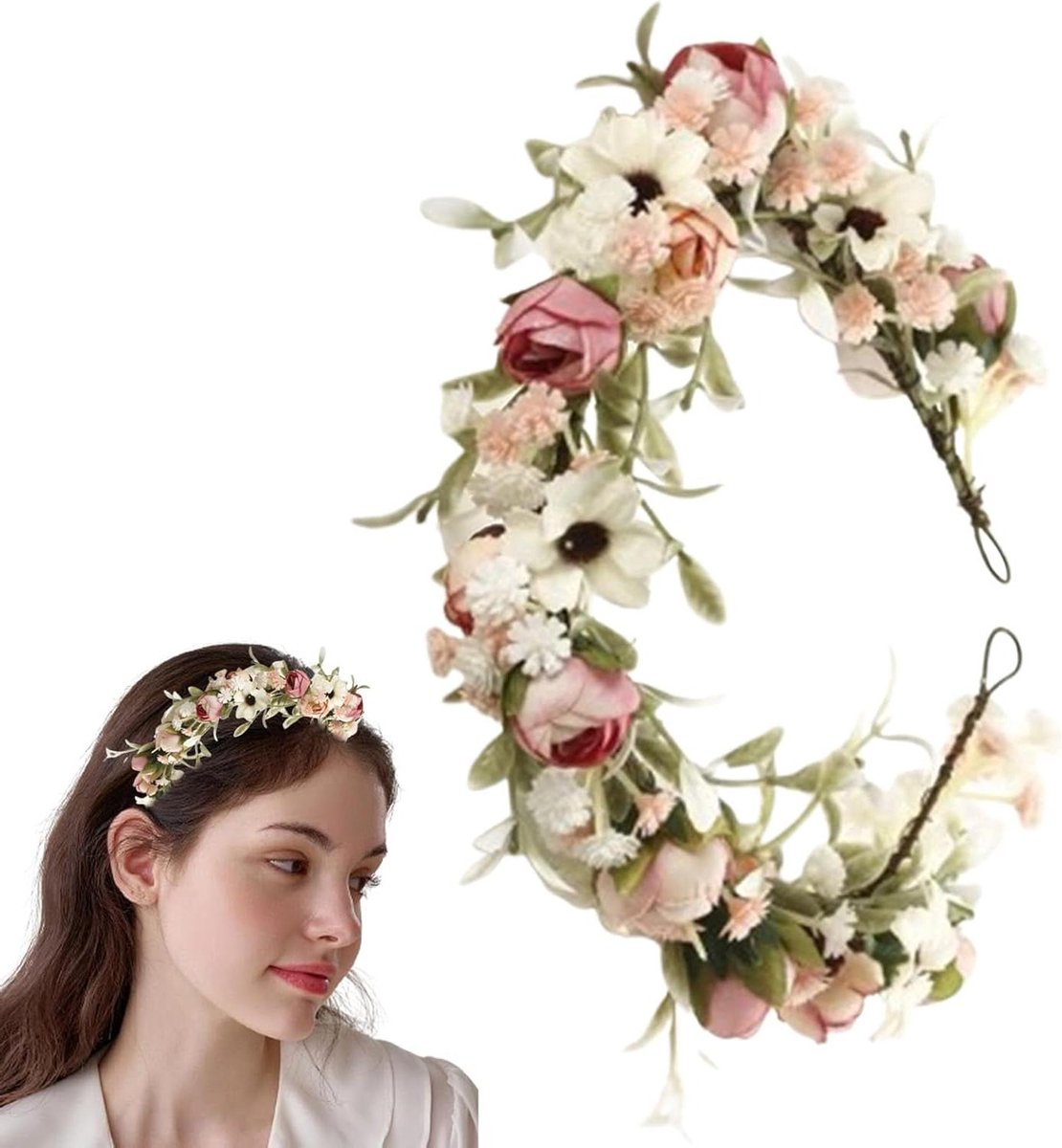 Bloemenkrans Hoofdband - Bloemenhoofdtooi Feest - Bruiloft Accessoire - Boheemse Stijl - Diameter 18 cm - Multicolor