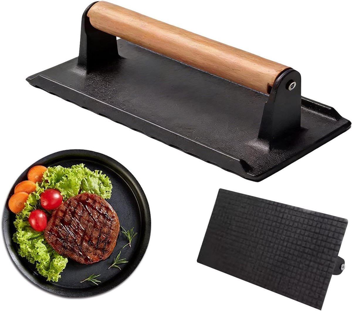 Grillpers - Vleespers Burgerpers - Vlees Grillen - Gelijkmatige Druk - 16 x 8 cm - Zwart