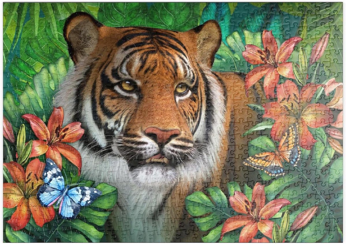 Legpuzzel Tijgerlelie - Dierenpuzzel Vlinders - Ontspanning Thuis - Hoge Resolutie Print - 500 Stukjes - Multicolor