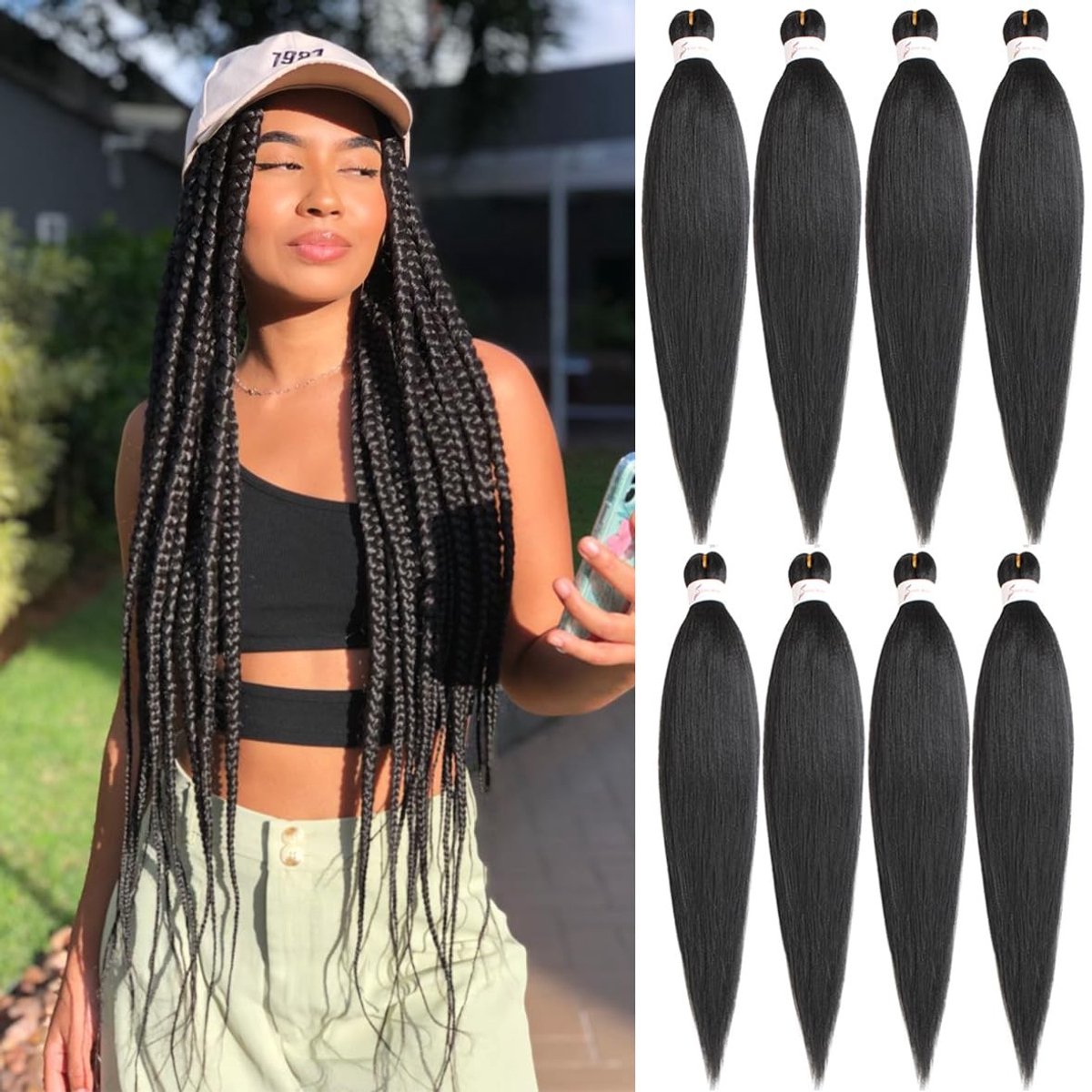 aladdien - Leeven Lange Pre Stretched Braiding Haarextensie - 91 cm - Yaki steil - Zwart - Vlechten haar - Geschikt voor vrouwen - 1B#