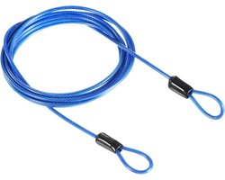 Veiligheidsstaalkabel, 2,5 mm x 2 m, gecoate staalkabel voor bagagesloten — met dubbele lus (blauw)