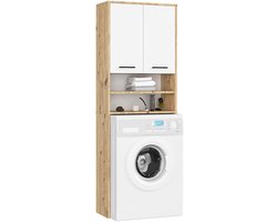 Badkamerkast voor Wasmachine FIN / Hoge Wasmachinekast met 2 Deuren / AKORD Furniture Factory / Artisan Eik - Wit / 65 x 180 x 30 cm