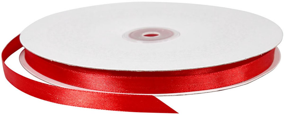 Satijn lint, b: 10 mm, 100 m, rood