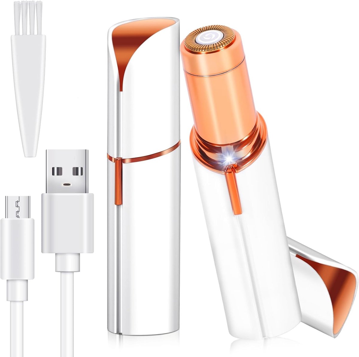 USB oplaadbare elektrische gezichtsepilator voor vrouwen – met LED-licht, pijnloos voor wenkbrauwen, lippen, wangen en kin