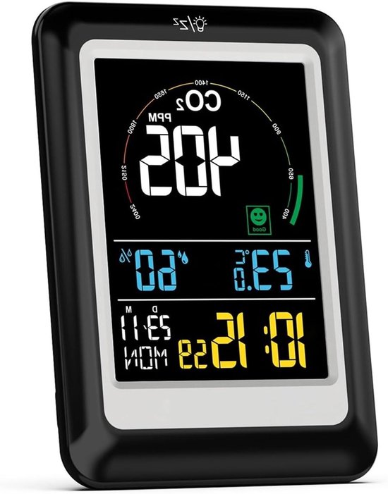 Luchtkwaliteitsmonitor CO2-meter - Kooldioxide detector Temperatuurmeter - Binnenklimaat Bewaken - Real-time Meting - 400-5000 ppm - Wit