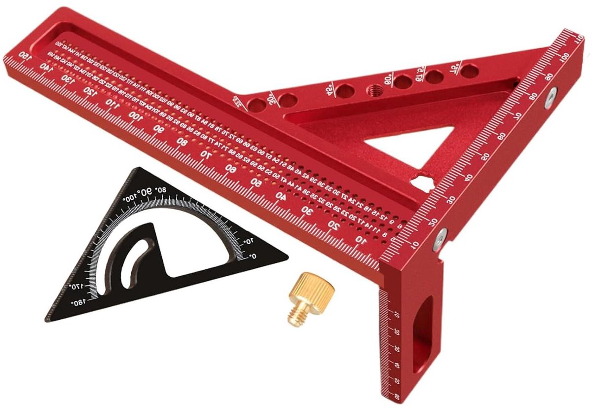 Houtbewerking Liniaal - Vierkante Tool - Nauwkeurig Meten - Precisiehoekkalibratie - 1999 x 14 x 201 cm - Zwart/Rood