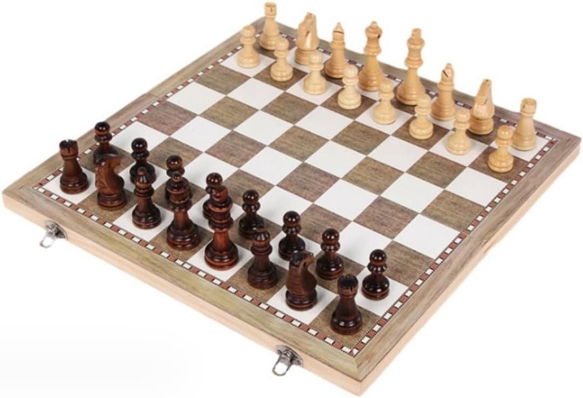 Houten Schaakspel - Schaakbord Opvouwbaar - Intelligentie Stimuleren - Ingebouwde Opbergruimte - 34 x 34 cm - Niet gespecificeerd