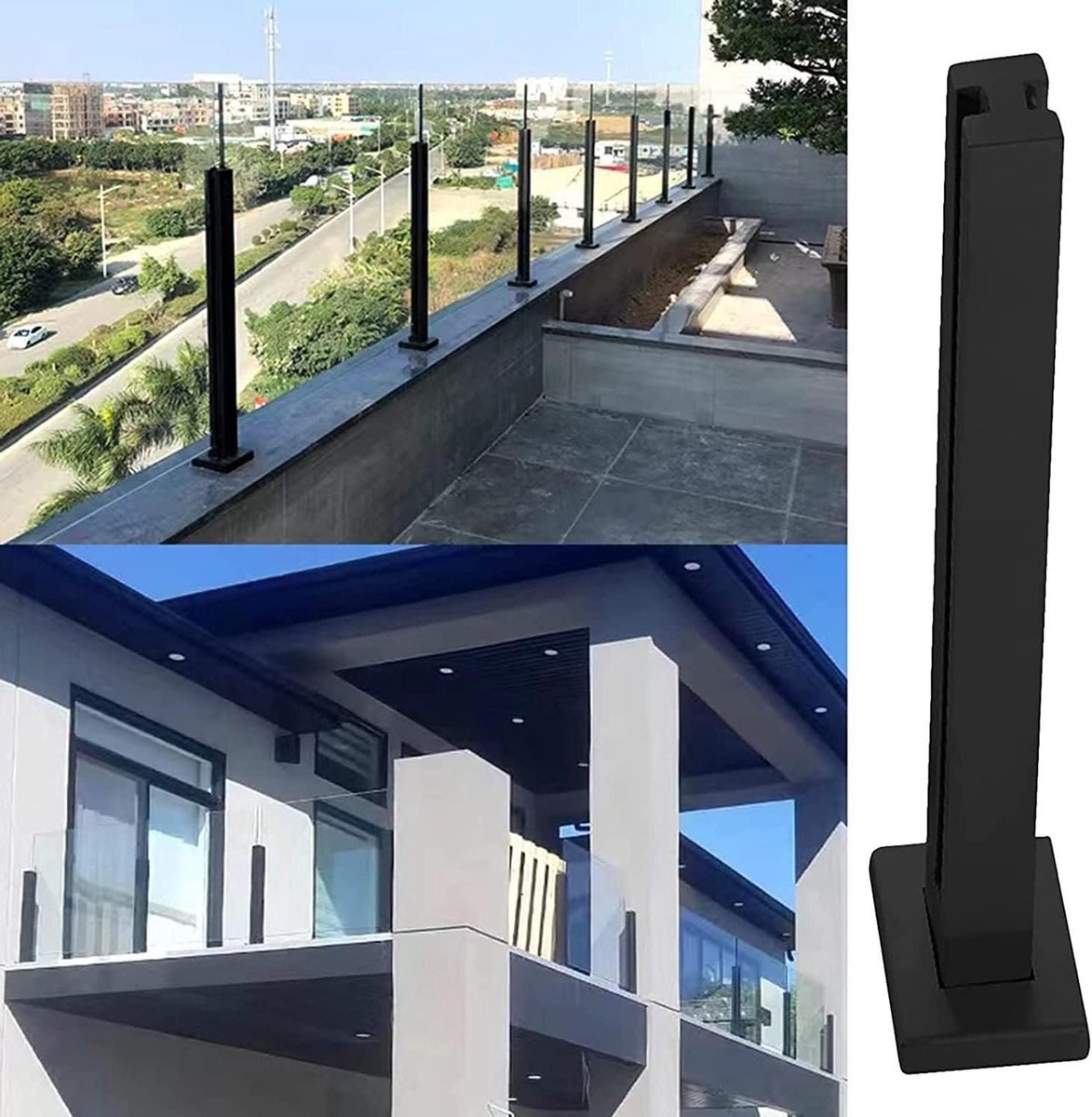 Balustrade Paal - Leuningpaal Balustrade - Buitenruimte Beveiligen - Roestvrij Staal 304 - 65 cm Hoog - Zwart