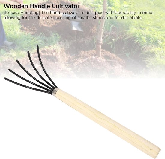 Ergonomische handhark met 5 stalen tanden en houten handvat voor het bewerken van de grond, ideaal voor cultiveren, beluchten en onderhouden van tuinen — afbeelding 5