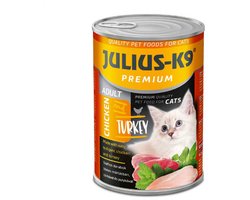 Julius-K9 - Natvoer kat - Kattenvoer blikvoer volwassen katten – Katten natvoer met stukjes vlees in saus - Kip & kalkoen smaak - 10 x 415g