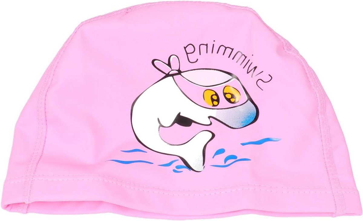 Zwemmuts Kinderen - Badmuts Jongens Meisjes - Bescherming Haar - Cartoon Dolfijn Patroon - 23x14CM - Roze
