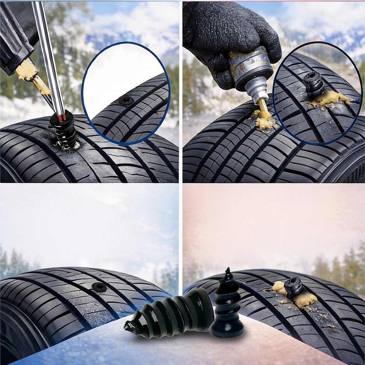 Bandenreparatieset - Tubeless Band Reparatieset met Schroeven - 84-Delig Compleet - Carbonstaal & Rubber voor Luchtdichtheid - Geen Demontage Nodig - Antislip Schroevendraaier Inbegrepen - Voor Auto, Motor & Onderweg thumbnail 4