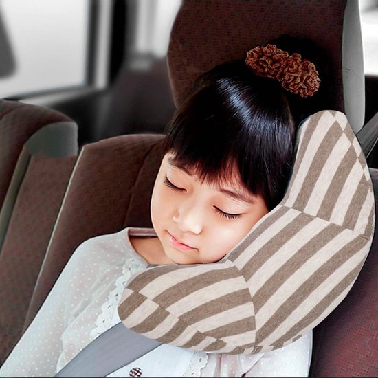 Reiskussen voor in de autostoel - zacht neksteunkussen - kussen voor over de autogordel - schouderkussen voor de autogordel - geschikt voor gebruik in de auto, het vliegtuig, de kinderwagen en de buggy-bruin. van Reiskussen✈ — afbeelding 3